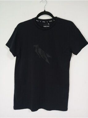 Stone Falcon Black T-Shirt With Embroidered Falcon Design Size S